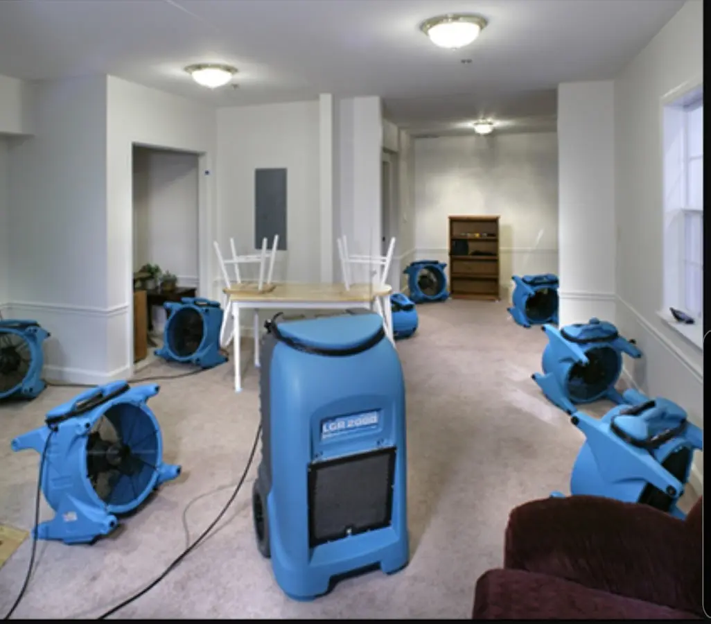Air movers and dehumidifier setup for Water Extraction & Removal in Cranston
